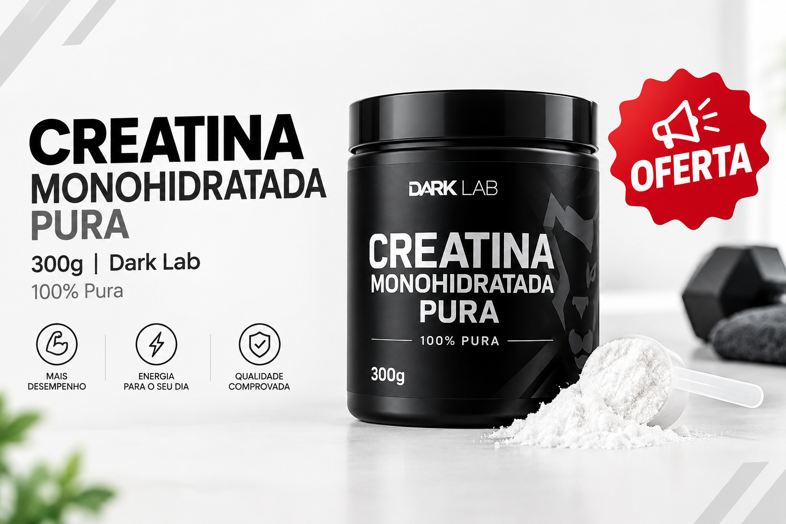Oferta: Creatina Monohidratada Pura 300g Dark Lab - 100% Pura