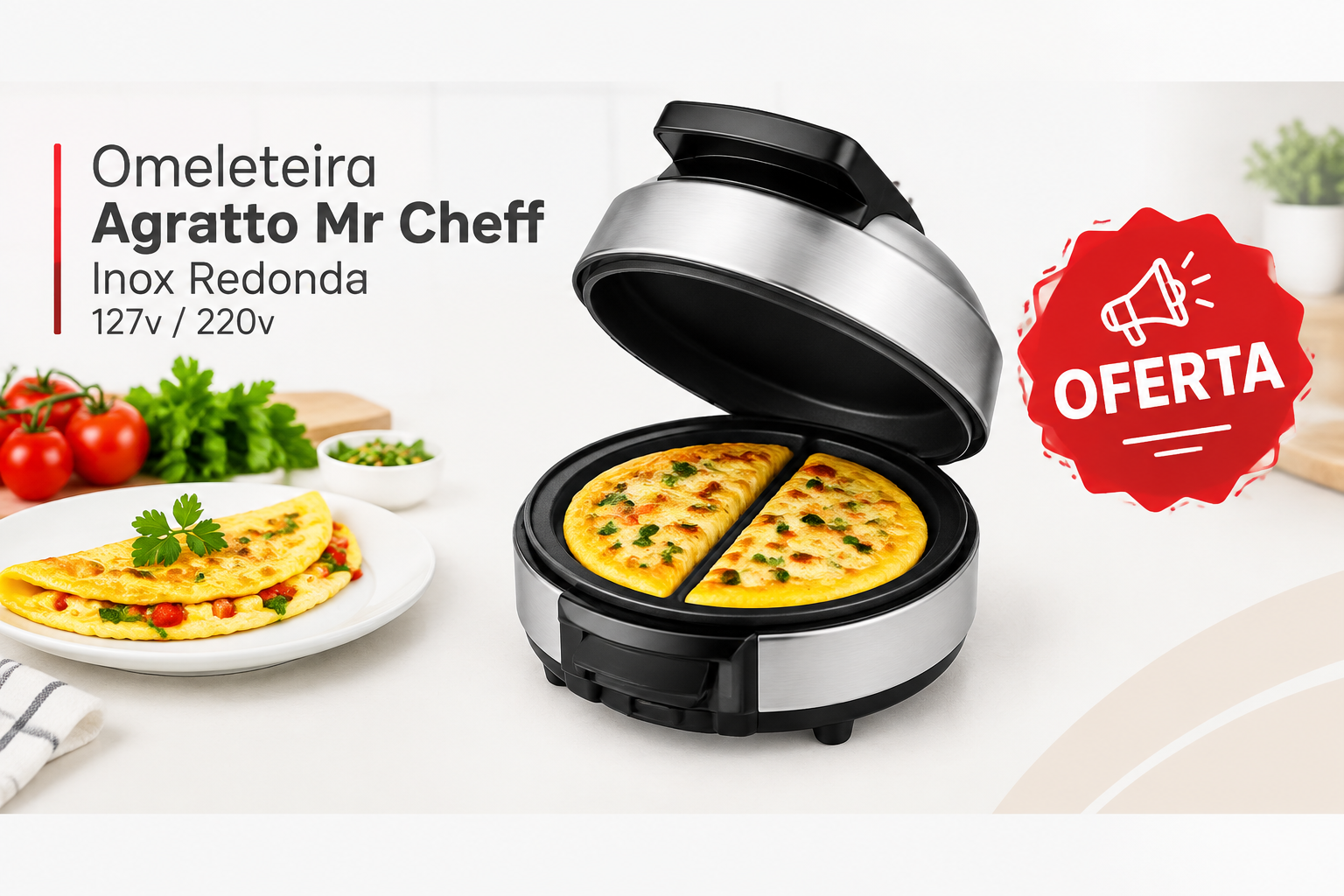 Oferta: Omeleteira Agratto Mr Cheff Inox Redonda 127v / 220v